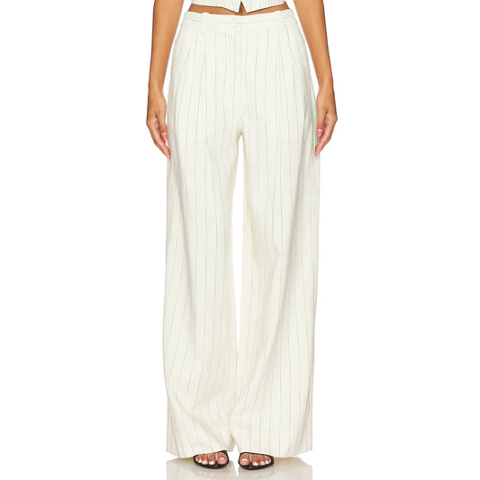A.L.C. "Alfie" Pinstripe Wide Leg Suiting Pant in Ivory, size 4