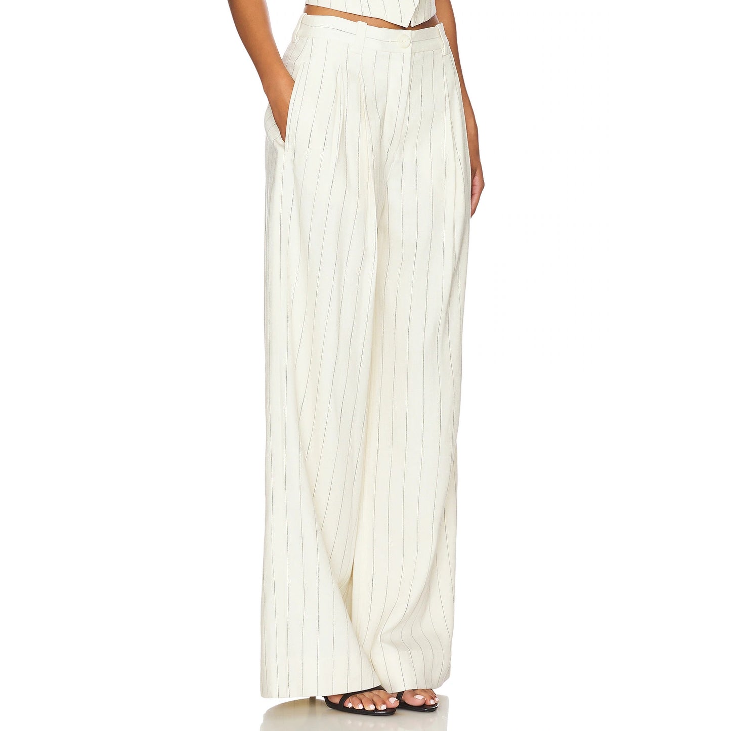 A.L.C. "Alfie" Pinstripe Wide Leg Suiting Pant in Ivory, size 4