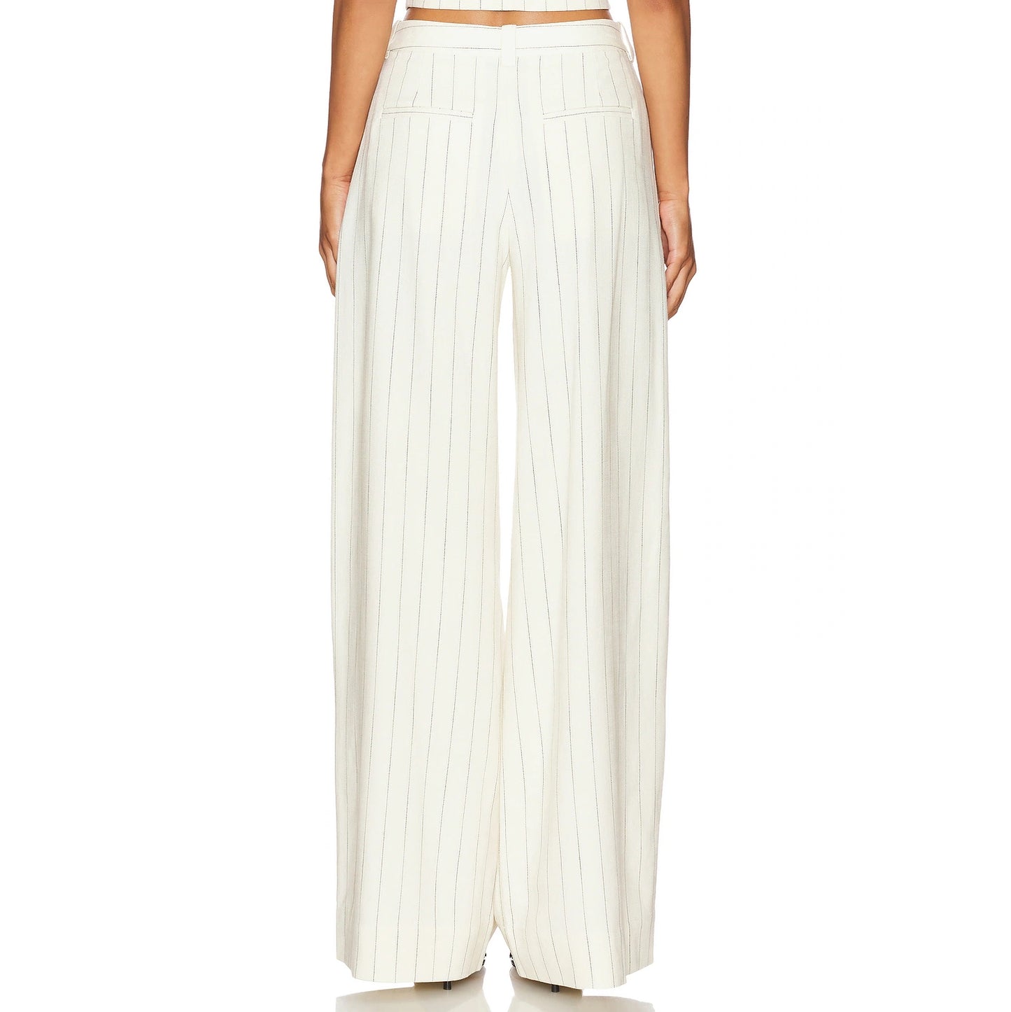 A.L.C. "Alfie" Pinstripe Wide Leg Suiting Pant in Ivory, size 4