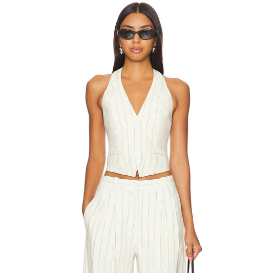 A.L.C. "Woodson" Pinstripe Suiting Halter Top in Ivory, size 4