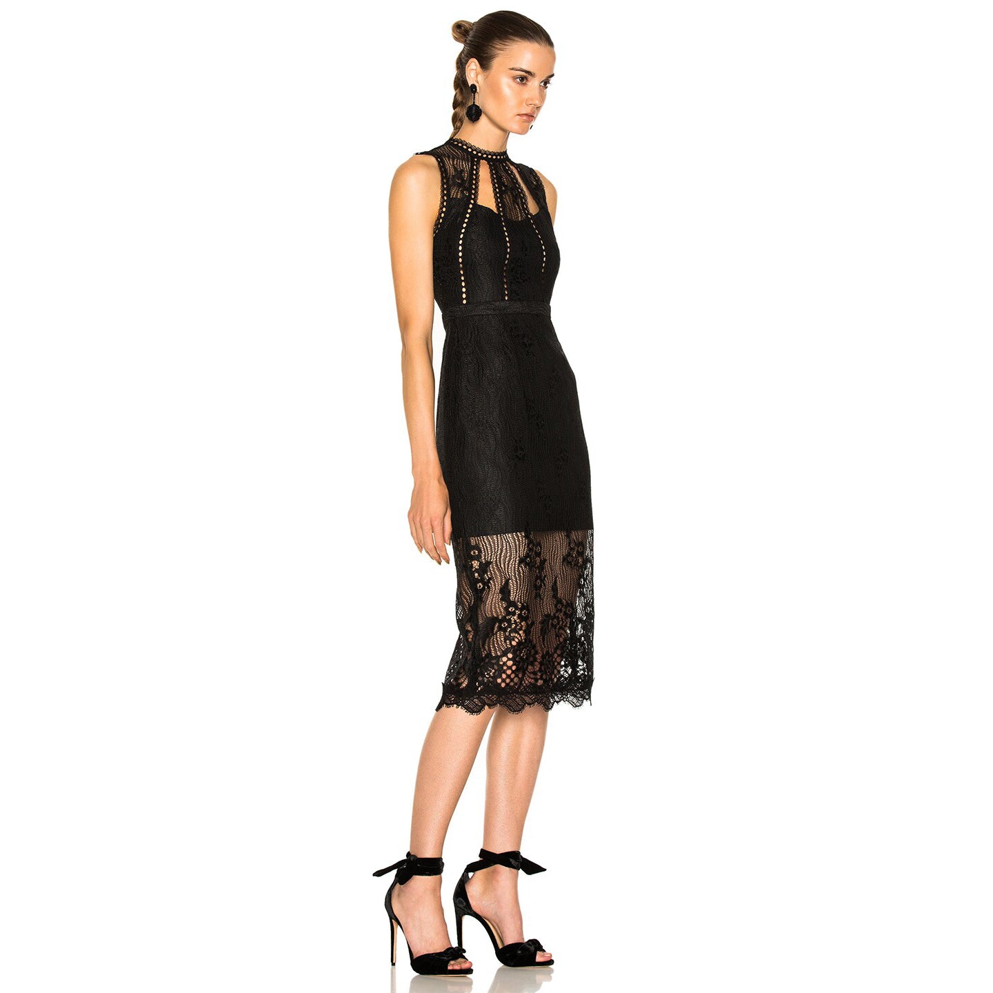 Robe en dentelle noire Alexis avec détails découpés, taille petite (convient à XS/S)