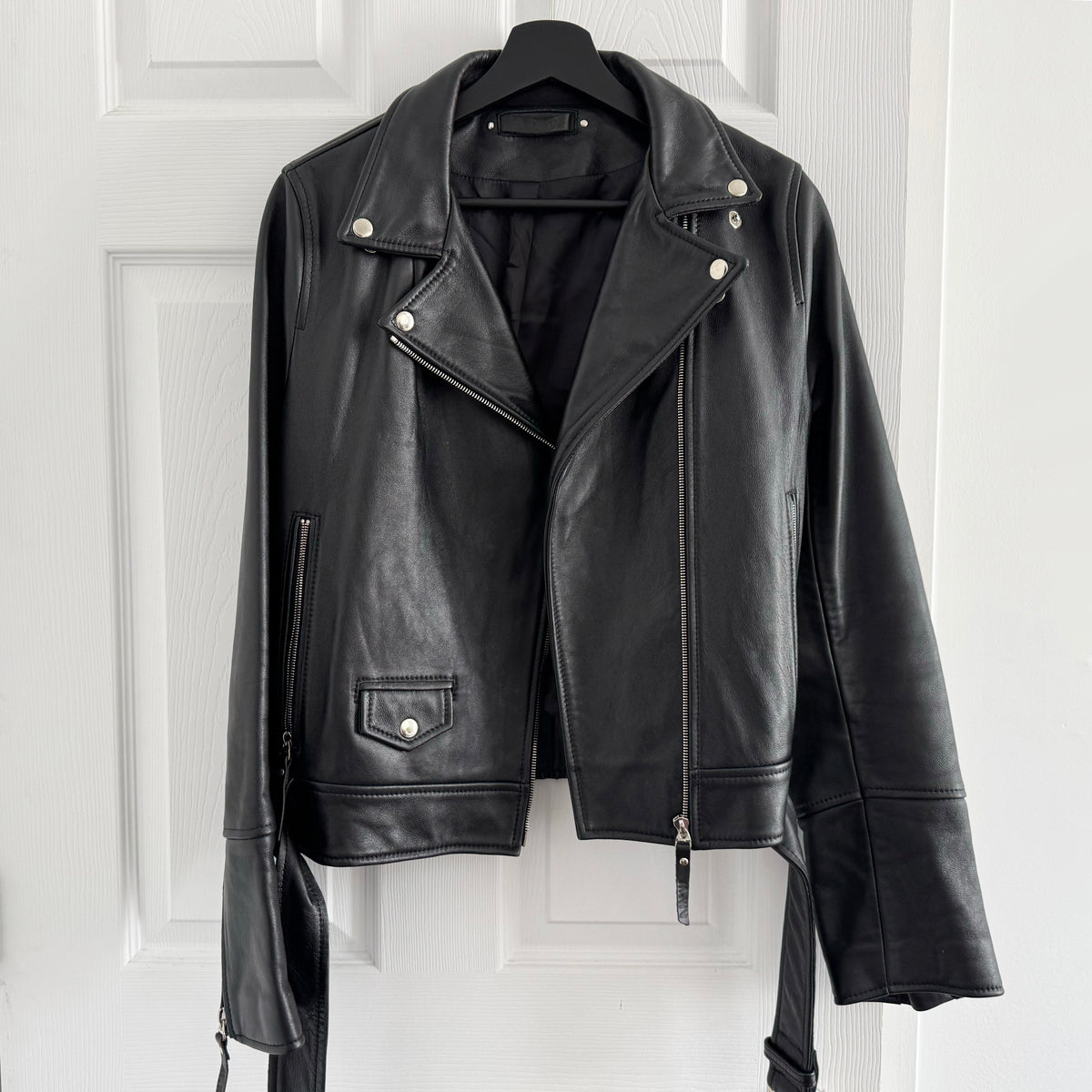 AMW Leather Moto Jacket in Black, size XL (fits like Medium!)