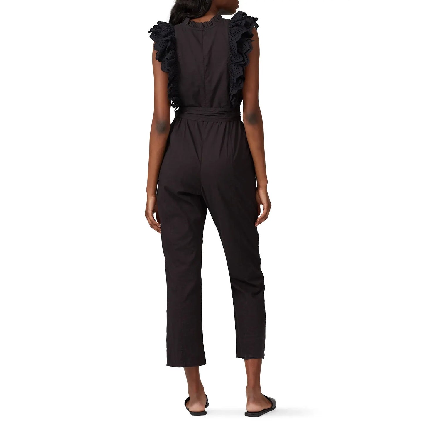 Apiece Apart "Limon" Ruffle Trimmed Jumpsuit in Black, size 6