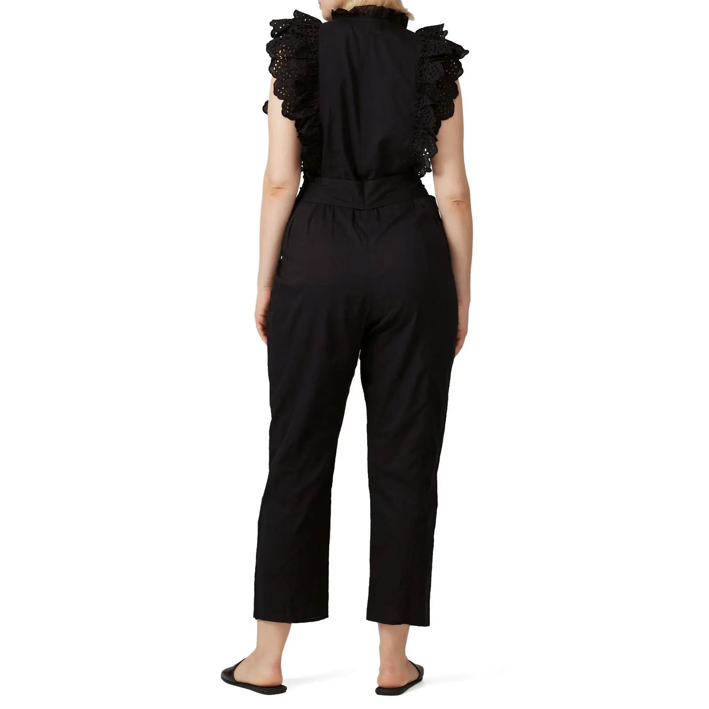 Apiece Apart "Limon" Ruffle Trimmed Jumpsuit in Black, size 6
