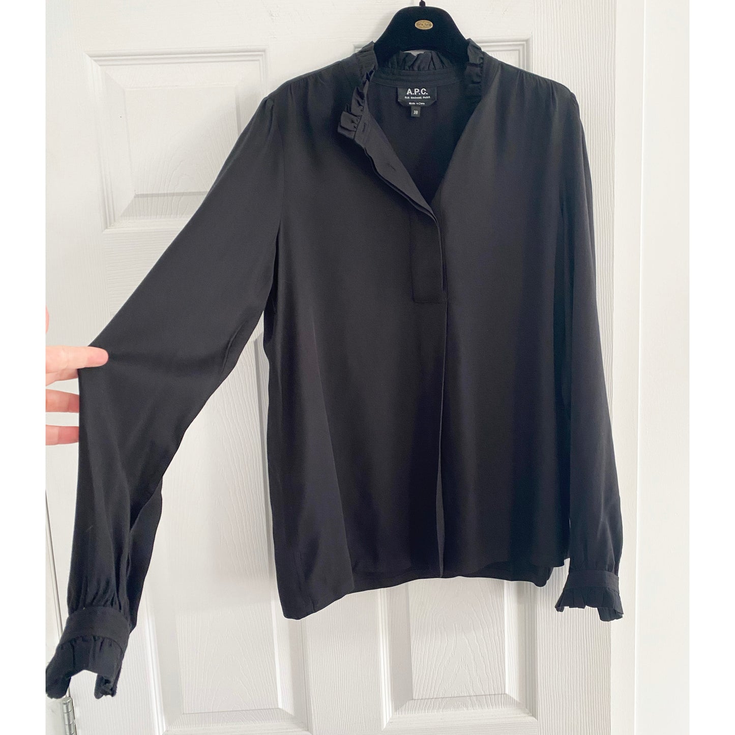 A.P.C. "Evren" Long Sleeve Blouse in Black, size 38 (size 6)