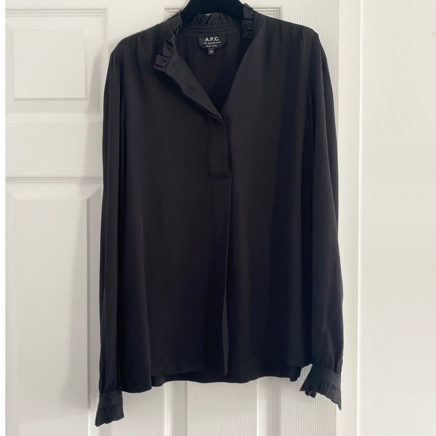 A.P.C. "Evren" Long Sleeve Blouse in Black, size 38 (size 6)