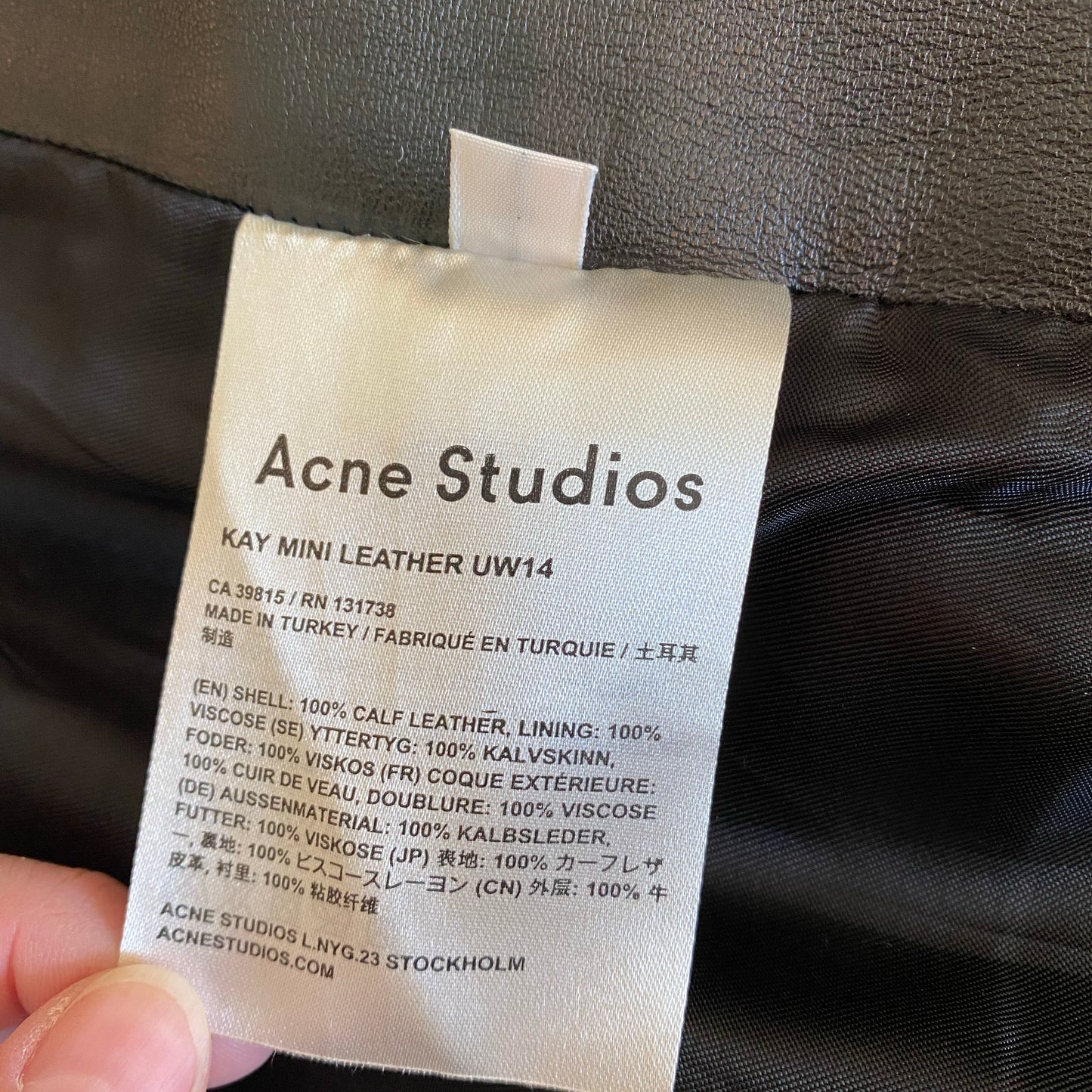 Acne Studios "Kay" Zip Front Leather Mini Skirt, size 36 (size 2)