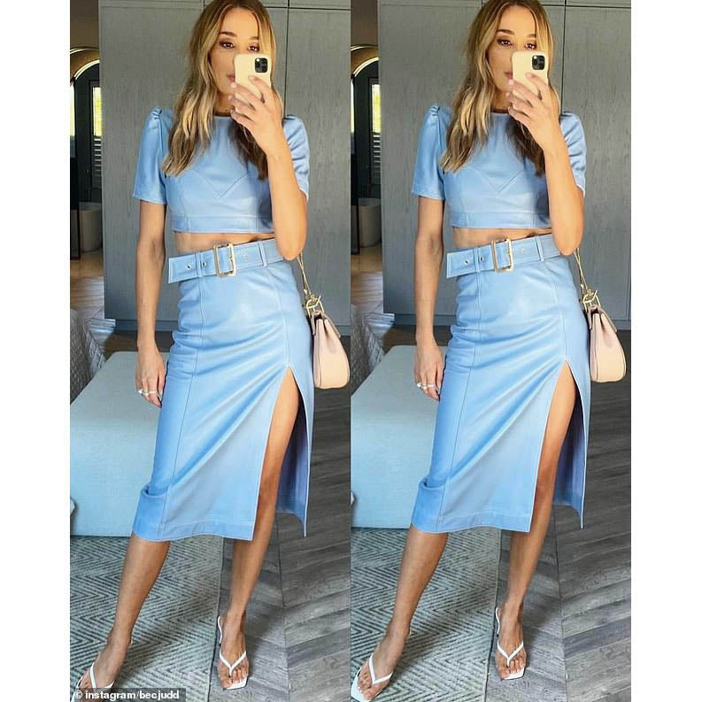 Alice McCall Blue Leather Skirt, size 8UK/4US