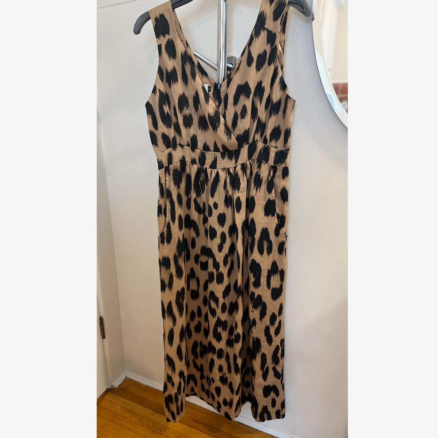 Allison Wonderland Leopard Linen Midi Dress, size 6