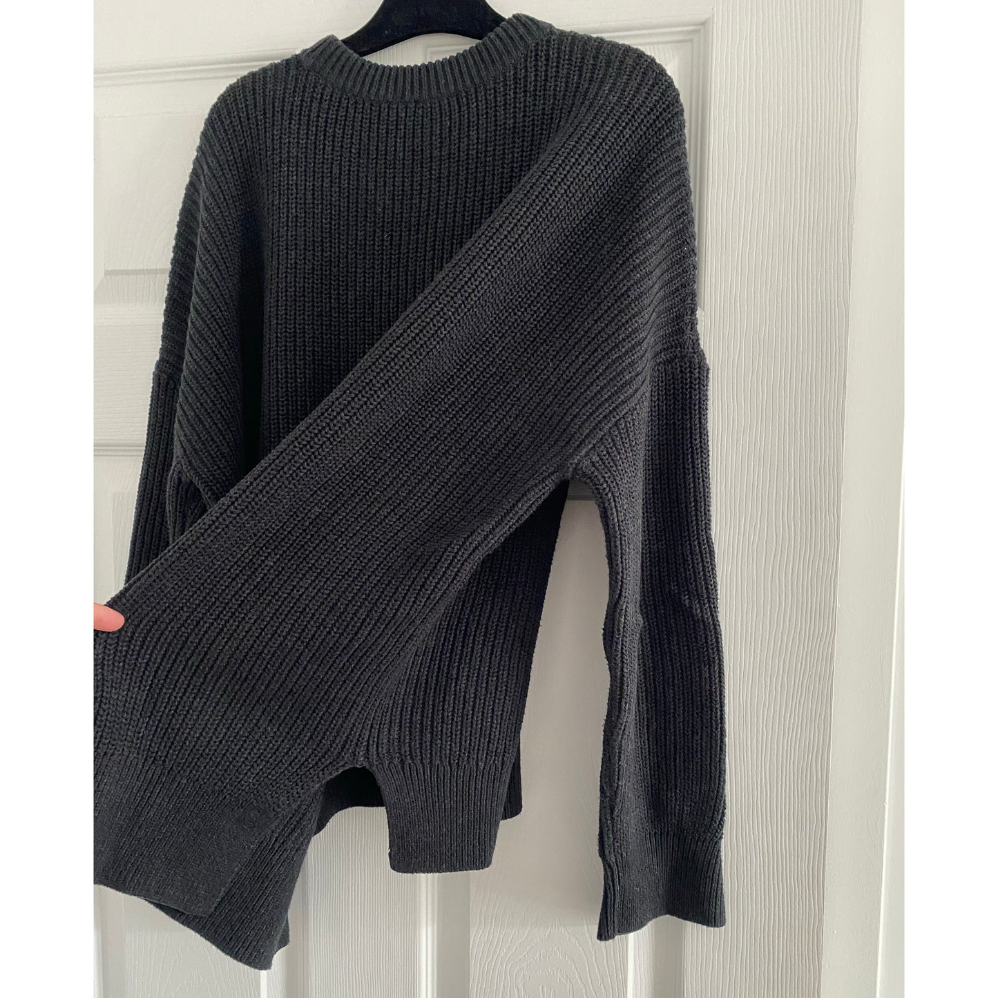 All Saints "Aria" Laced Cotton Sweater in Faded Black, size Medium (fits like M/L)