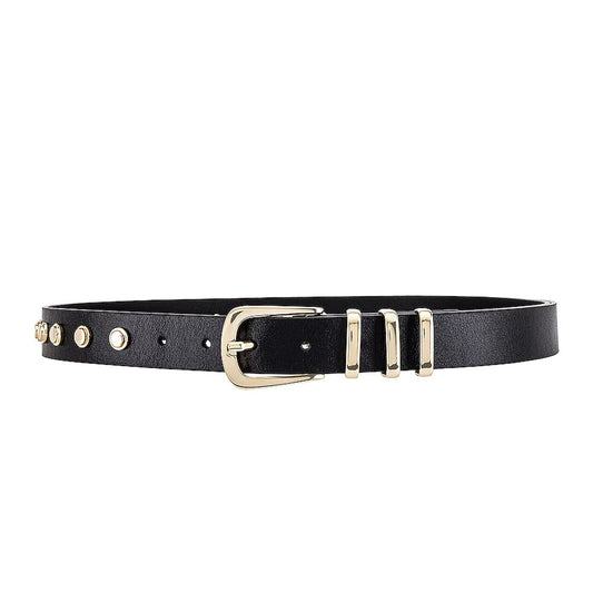 Anine Bing "Sienna" Studded Leather Belt in Black, size M/L