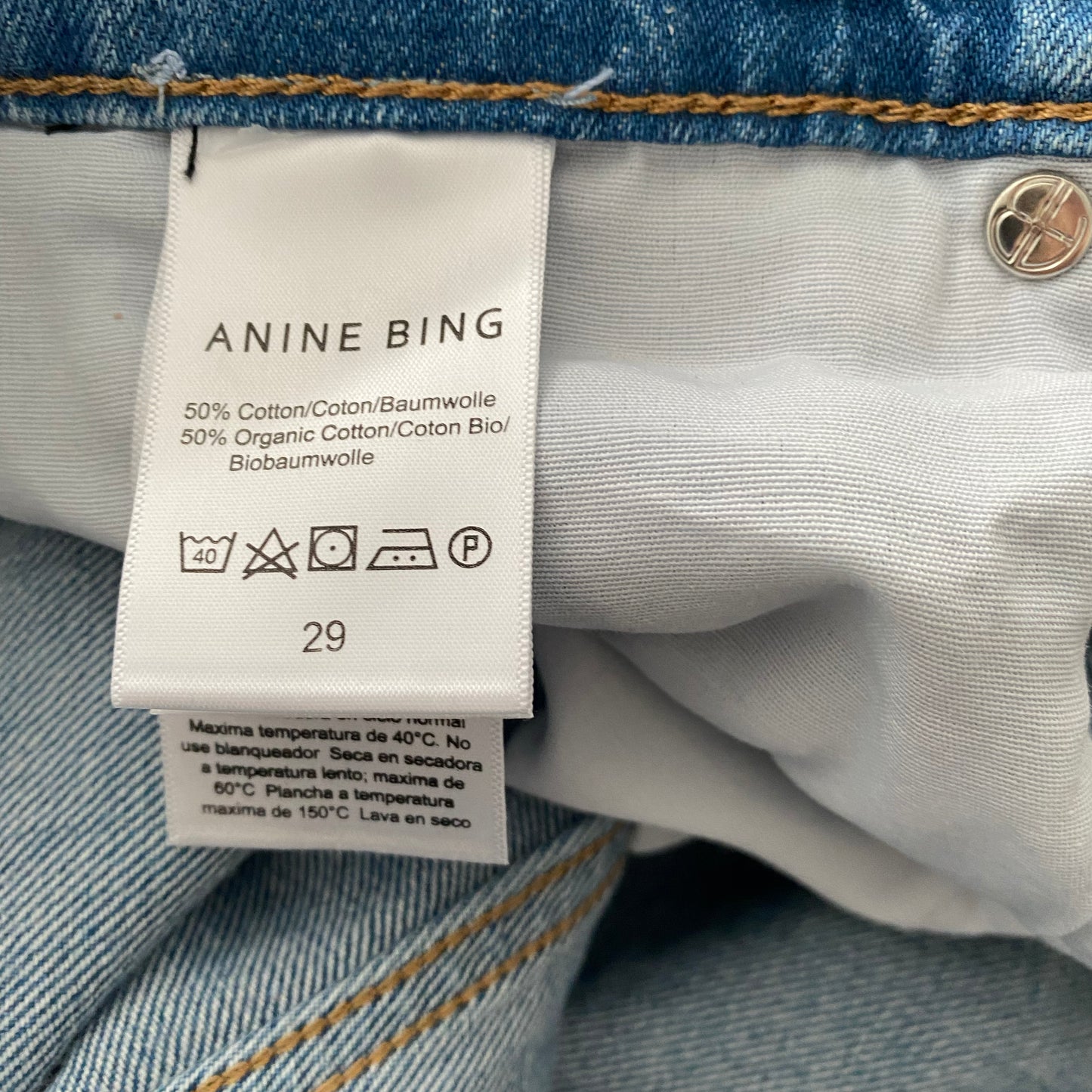 Anine Bing "Hugh" Jeans in Panama Blue, size 29