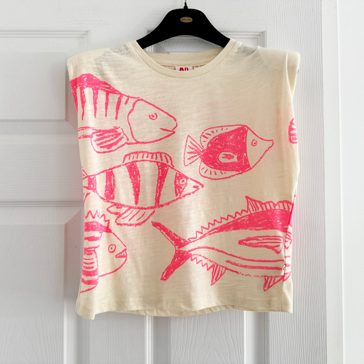 ** KIDS ** AO76 "Lora" T-shirt with Fishes in Natural, size 10 years