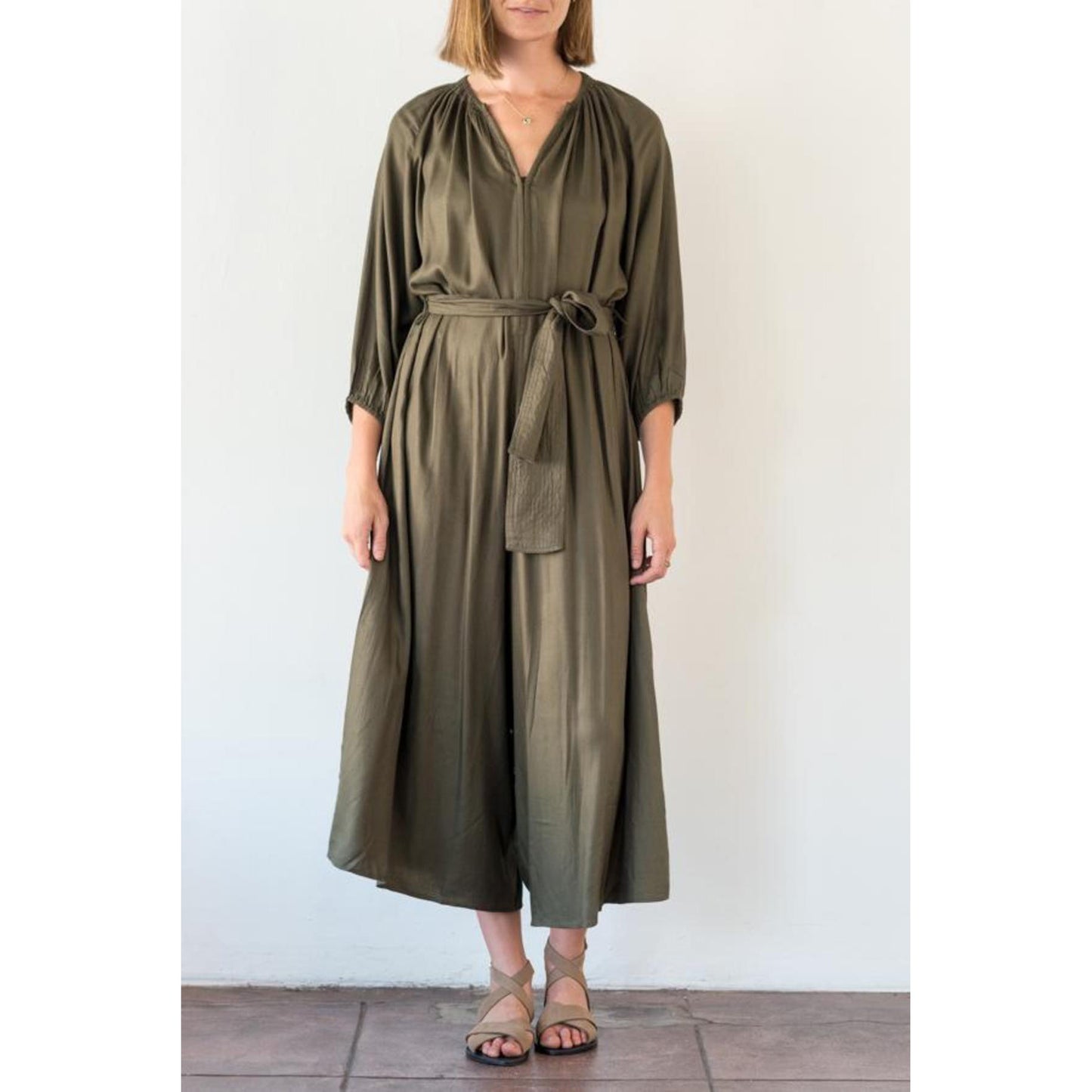 Apiece Apart "Isla" Romper in Khaki, size Medium