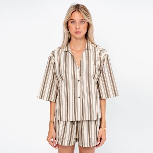 Apiece Apart Striped Shirt and Shorts Set, size Small
