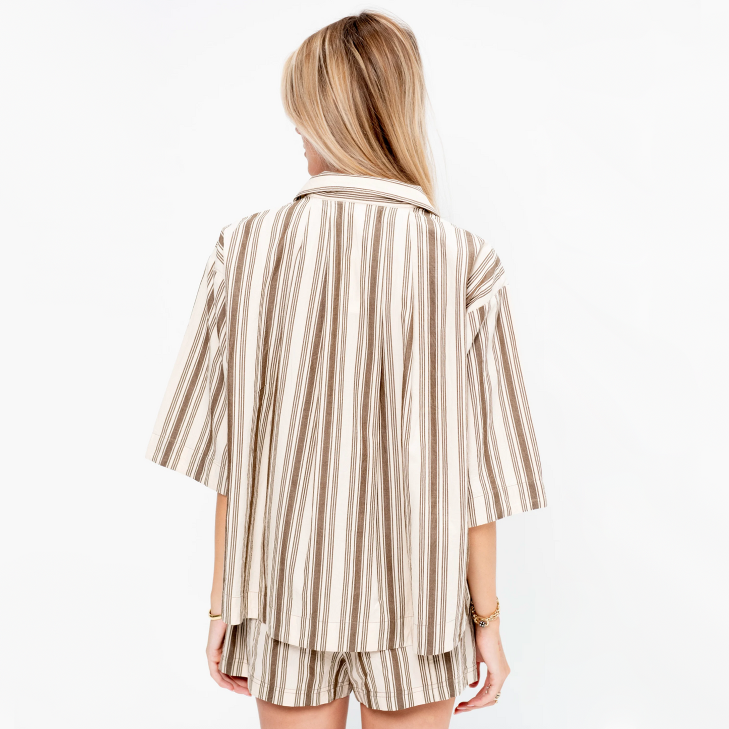 Apiece Apart Striped Shirt and Shorts Set, size Small