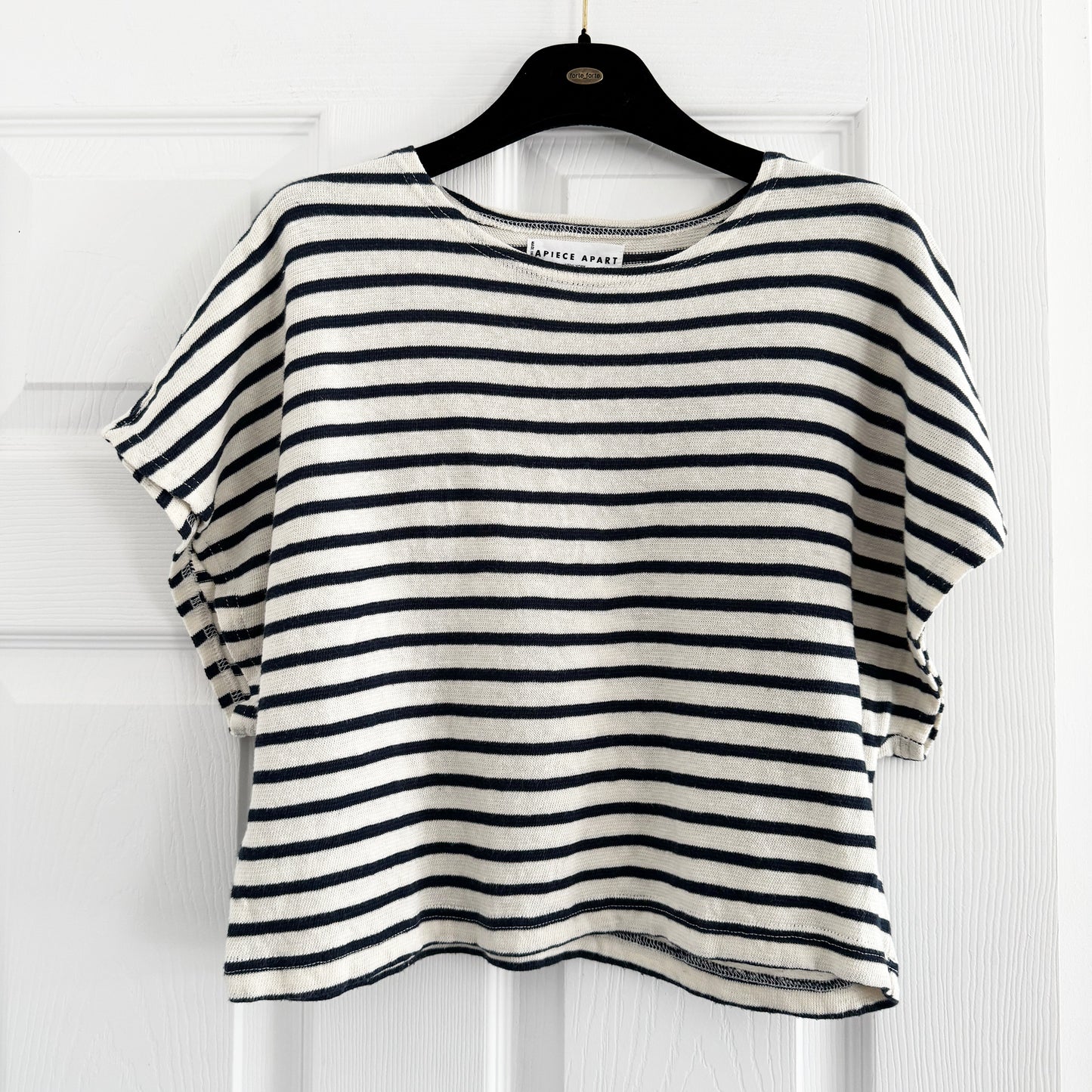 Apiece Apart Stripe Cotton Knit Crop Tee, size Small
