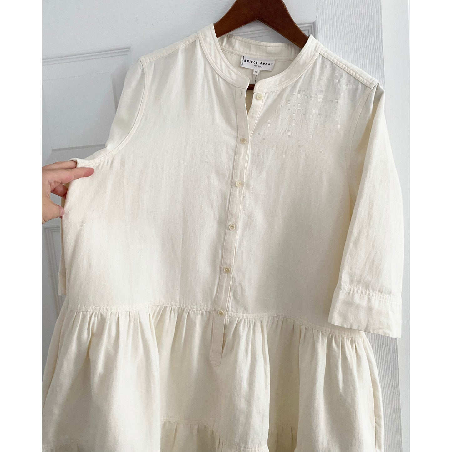 Apiece Apart "Maurino" Tiered Ivory Cotton/Linen Dress, size Medium (fits S/M)