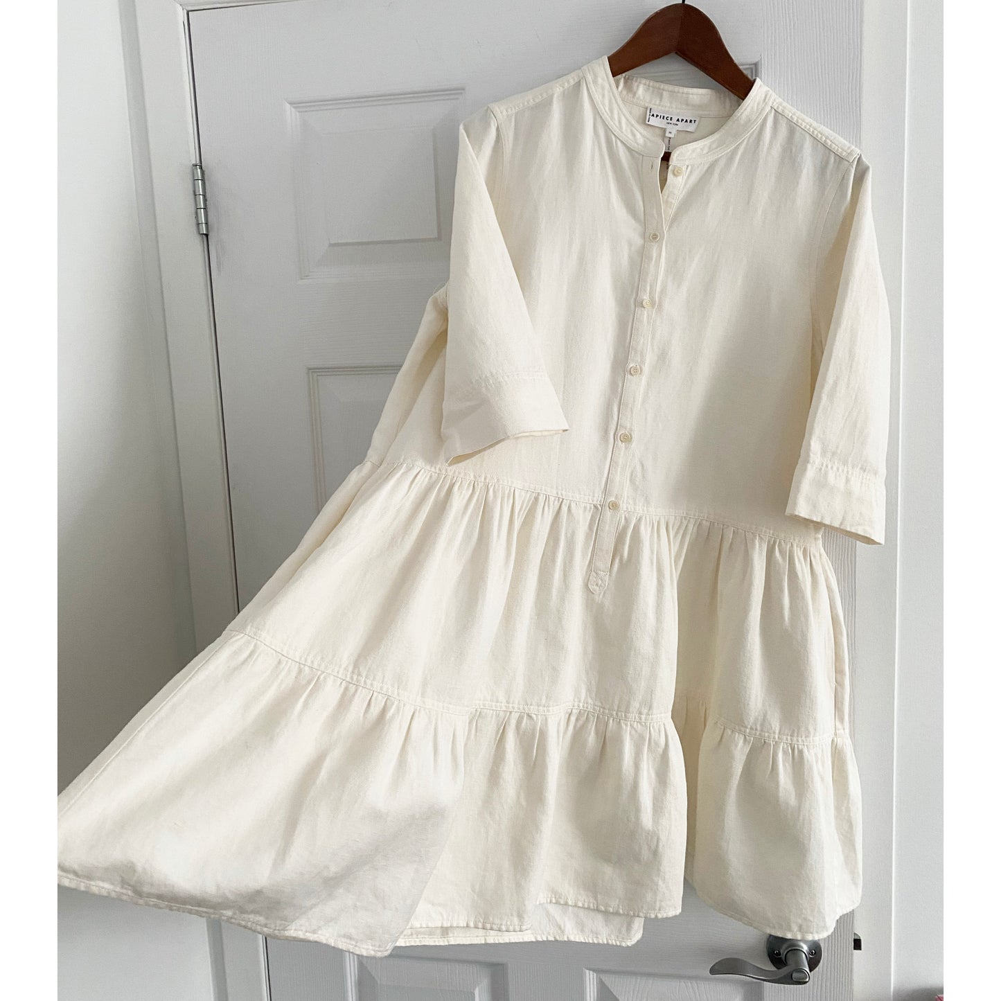 Apiece Apart "Maurino" Tiered Ivory Cotton/Linen Dress, size Medium (fits S/M)