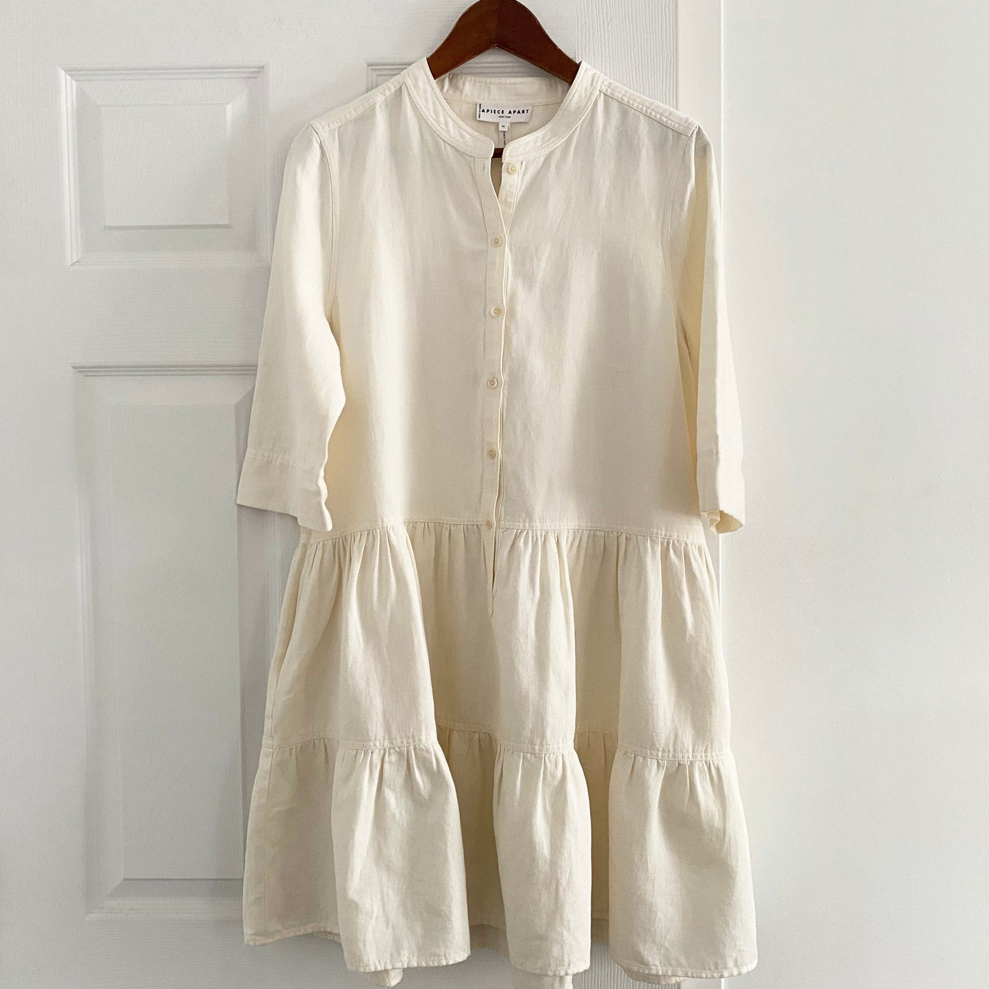 Apiece Apart "Maurino" Tiered Ivory Cotton/Linen Dress, size Medium (fits S/M)