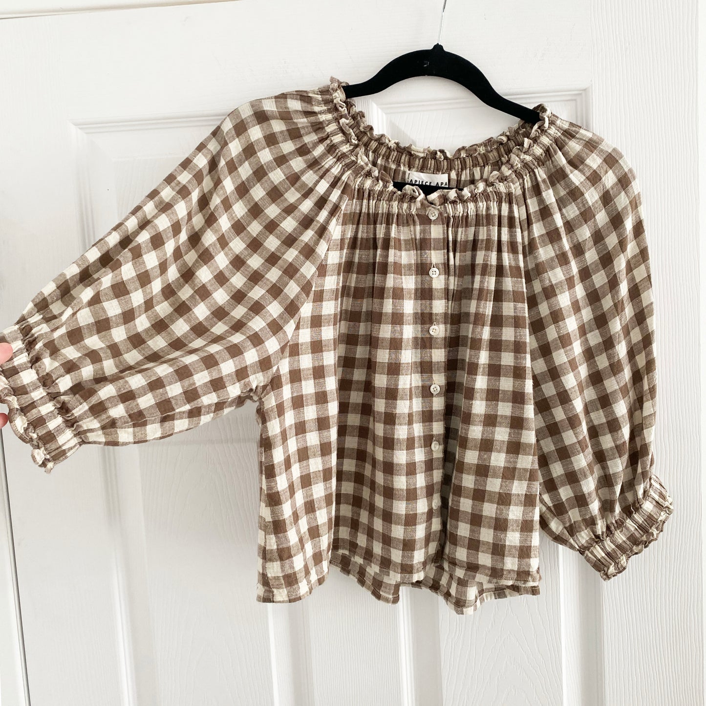 Apiece Apart "Casa" Gingham Top in Chestnut, size Medium