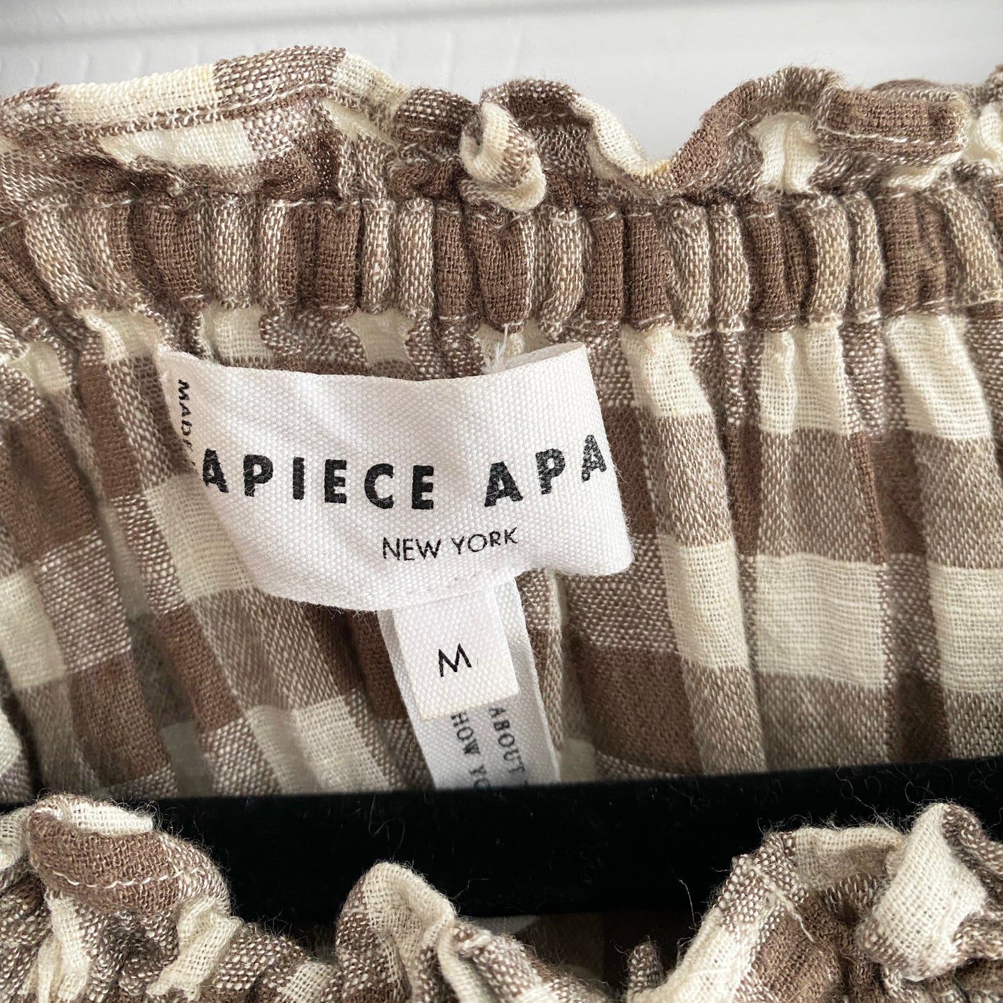 Apiece Apart "Casa" Gingham Top in Chestnut, size Medium