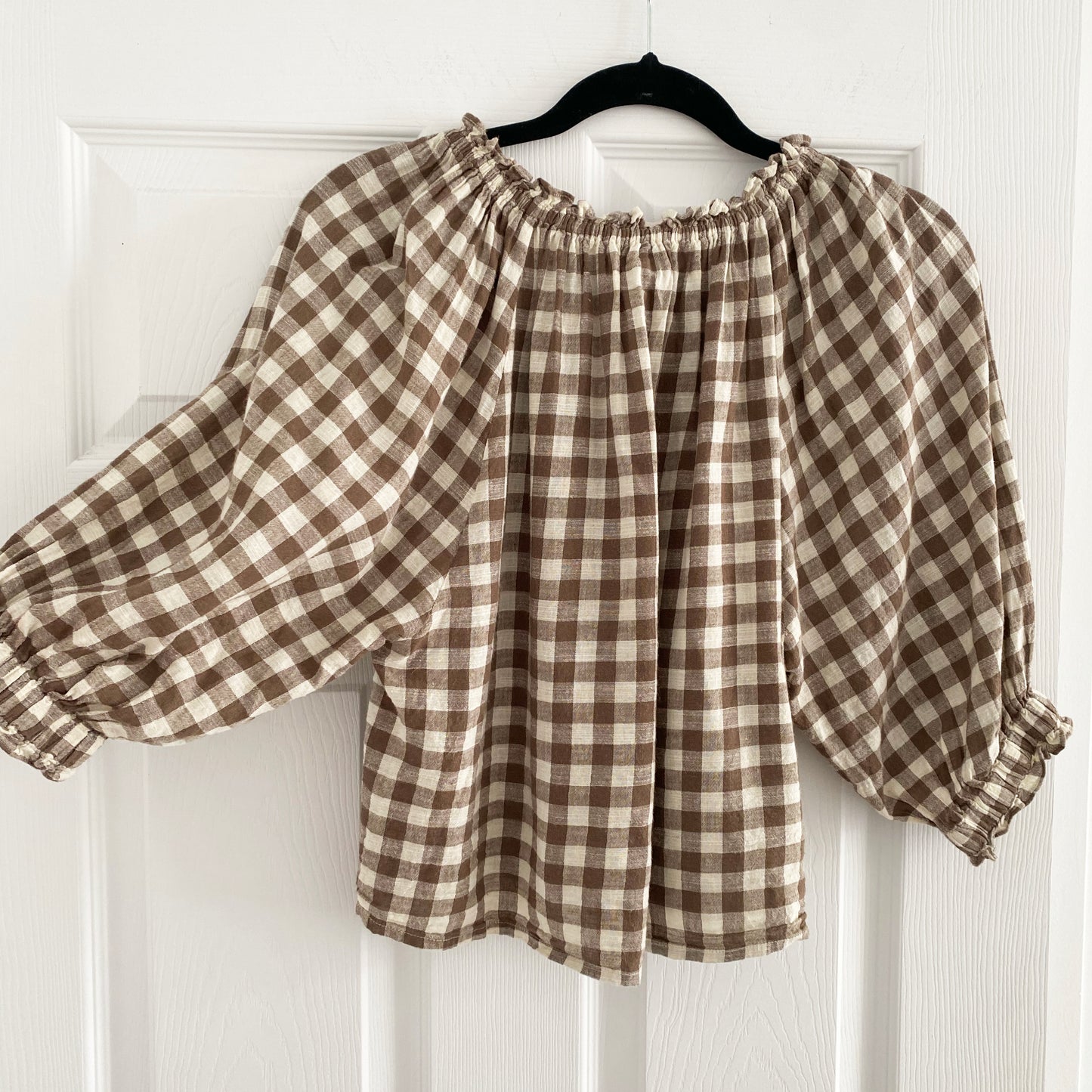 Apiece Apart "Casa" Gingham Top in Chestnut, size Medium