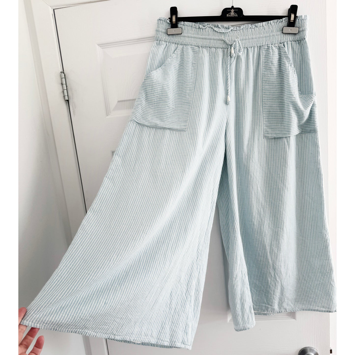 Apiece Apart Blue Striped Wide Leg Cropped Pant, size 8