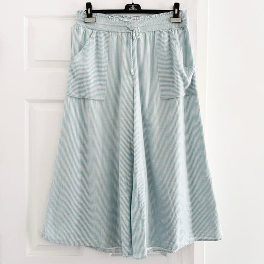 Apiece Apart Blue Striped Wide Leg Cropped Pant, size 8