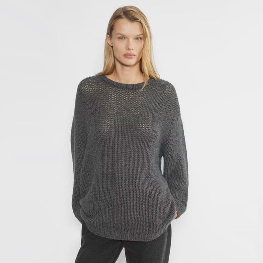 Aritzia Mesh Cashmere Oversized Crew Sweater in Dark Grey, size Small