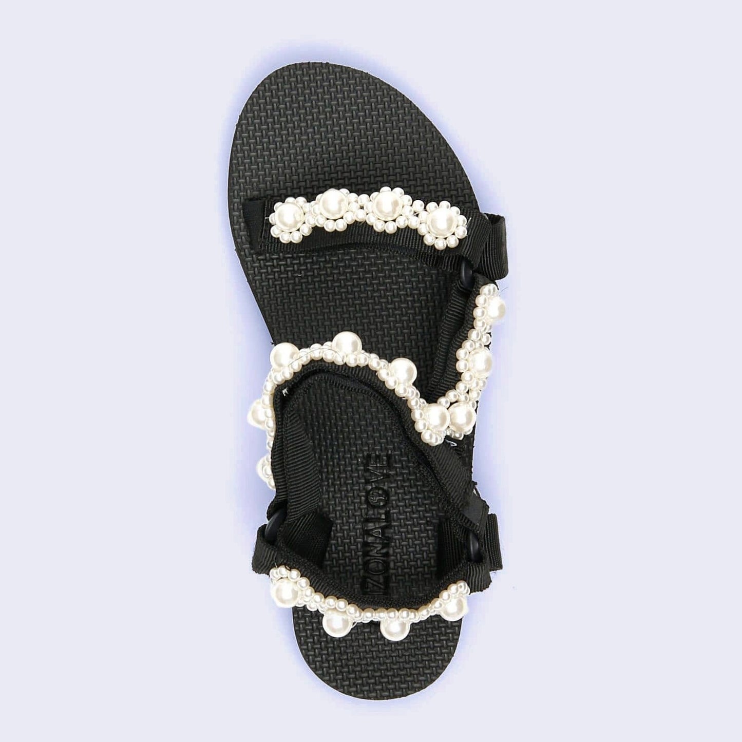 Arizona Love "Trekky" pearl-embellished sandals in Black, size 38 (fits size 7)