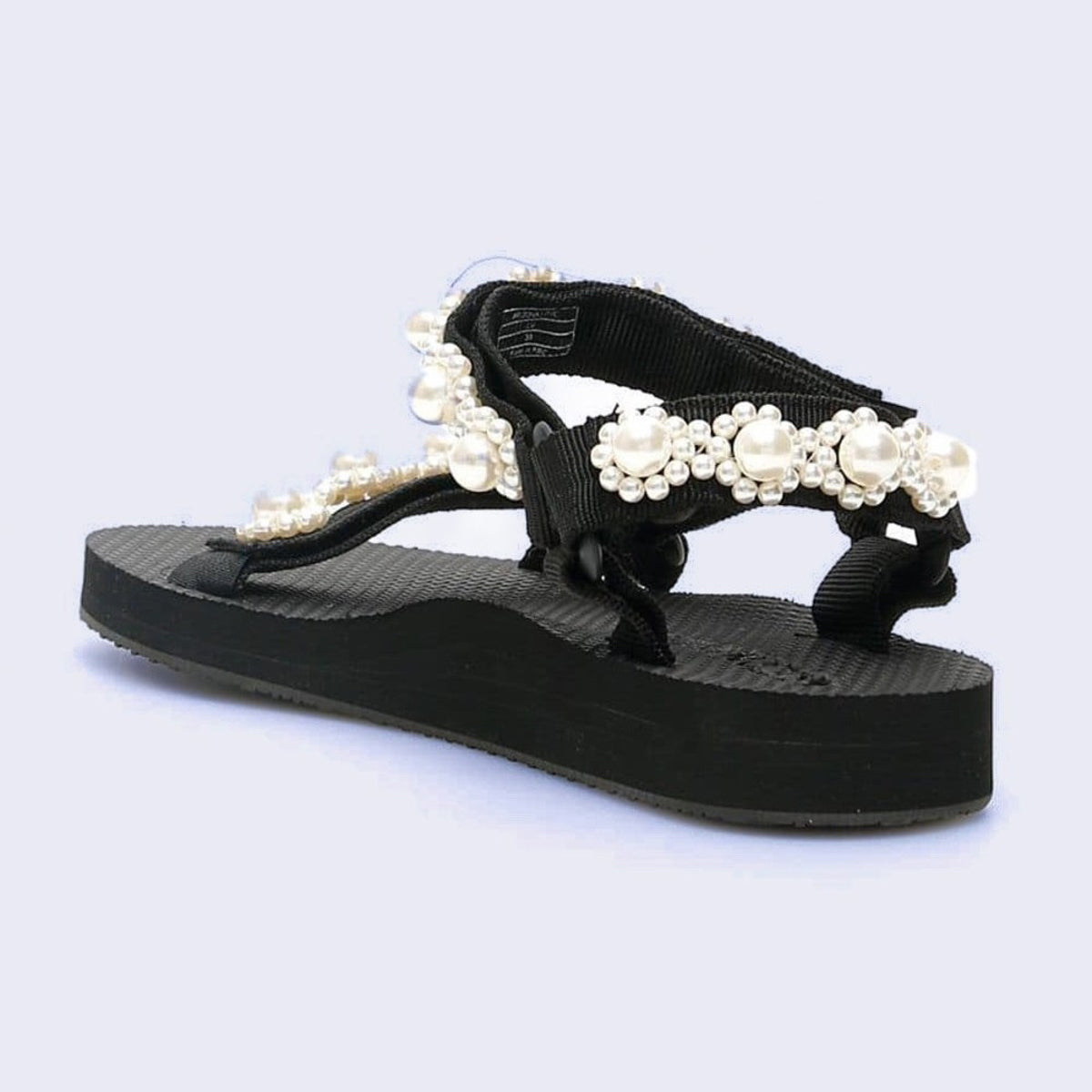 Arizona Love "Trekky" pearl-embellished sandals in Black, size 38 (fits size 7)