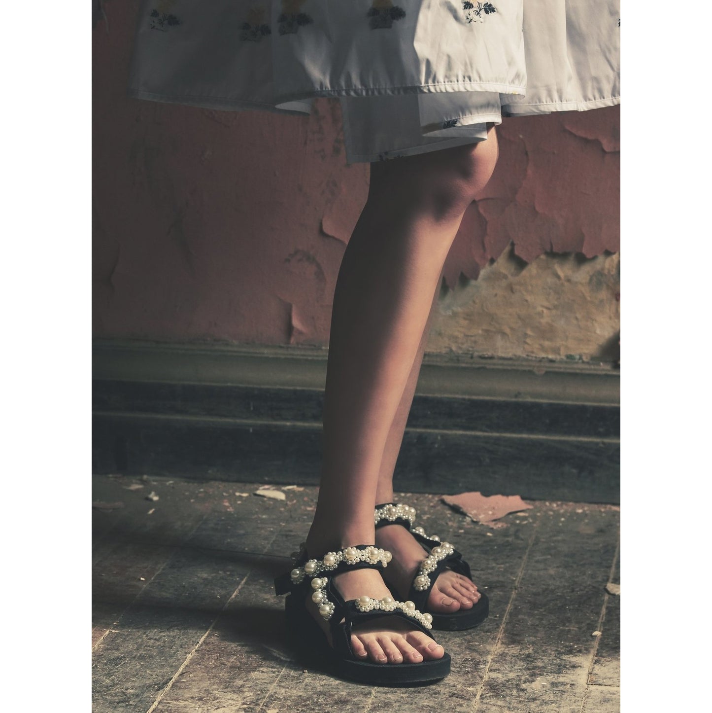 Arizona Love "Trekky" pearl-embellished sandals in Black, size 38 (fits size 7)