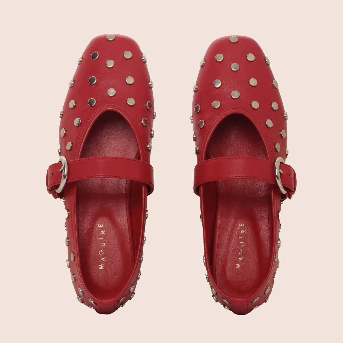 Maguire "Aviero" Studded Maryjanes in Red, size 37