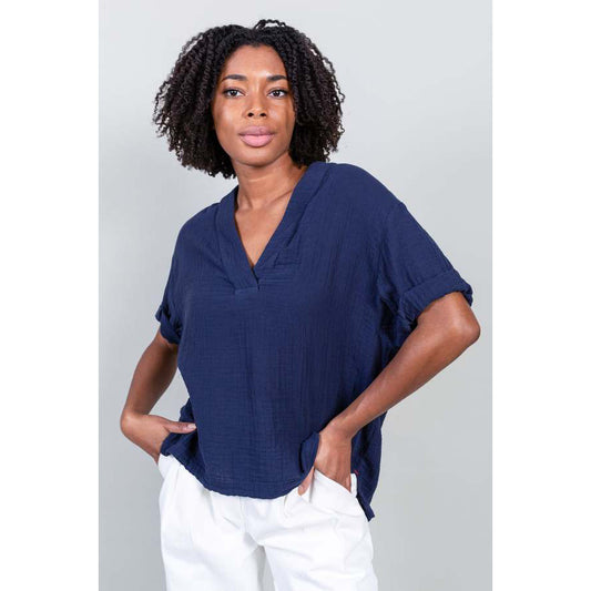 Xirena "Avery" Cotton Gauze Top in Blue, size Small