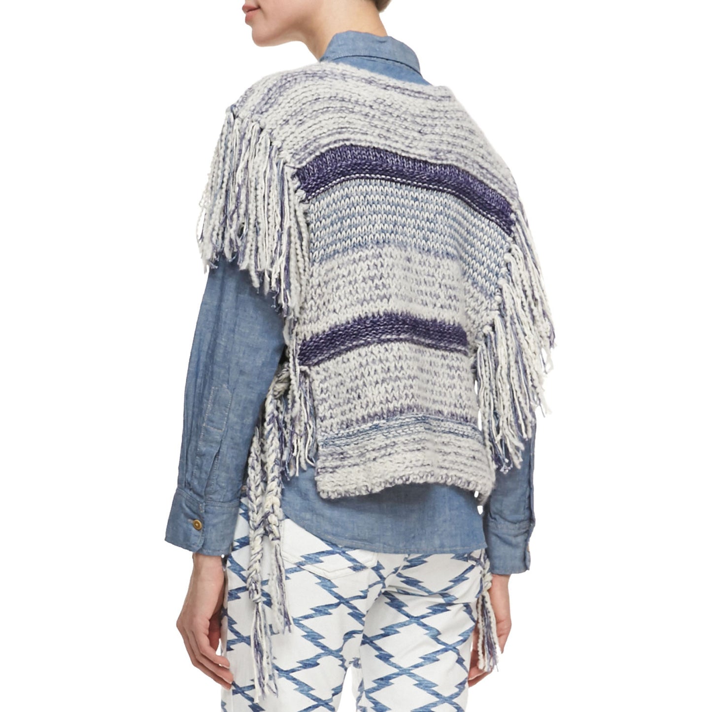 Isabel Marant Étoile "Peyton" Poncho à franges bleu, taille unique