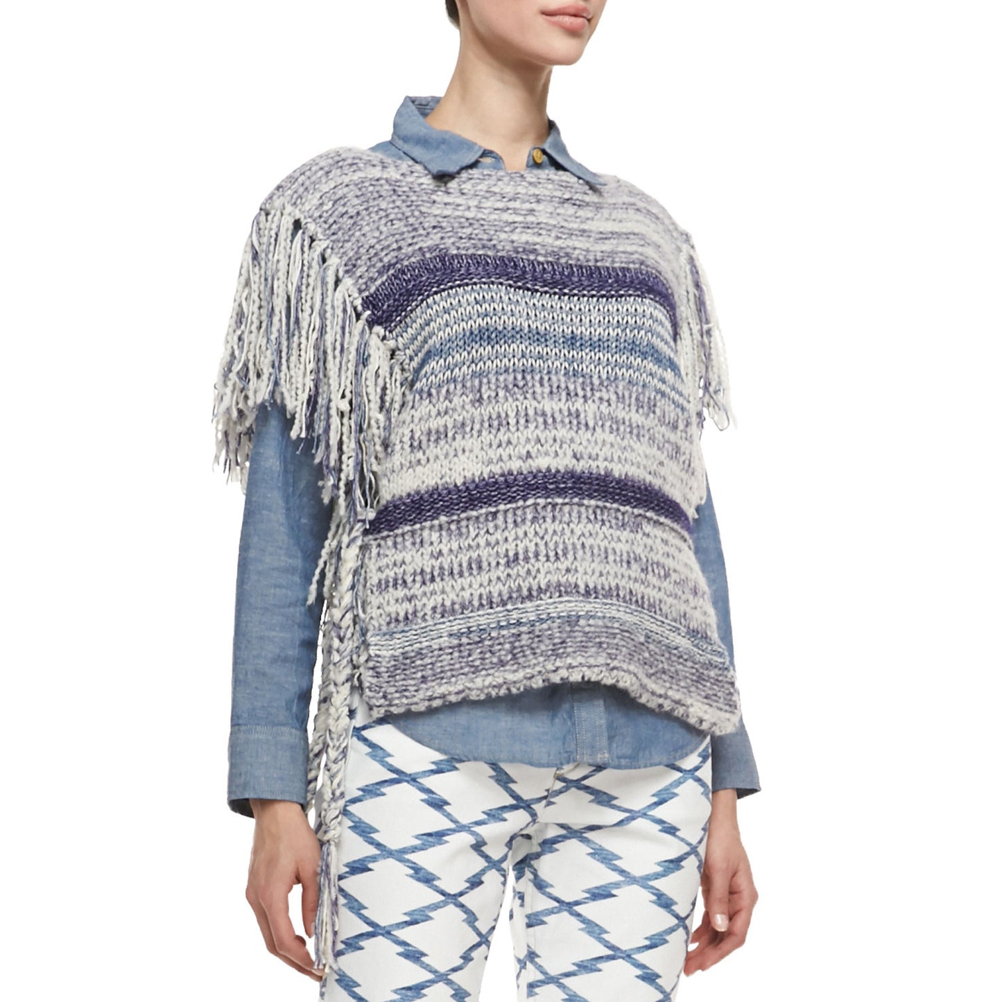 Isabel Marant Étoile "Peyton" Poncho à franges bleu, taille unique