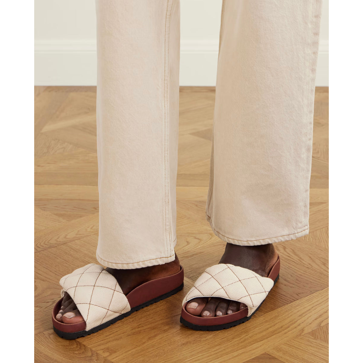 BIRKENSTOCK 1774 Sylt Padded quilted canvas sandals in Cream, Size 42