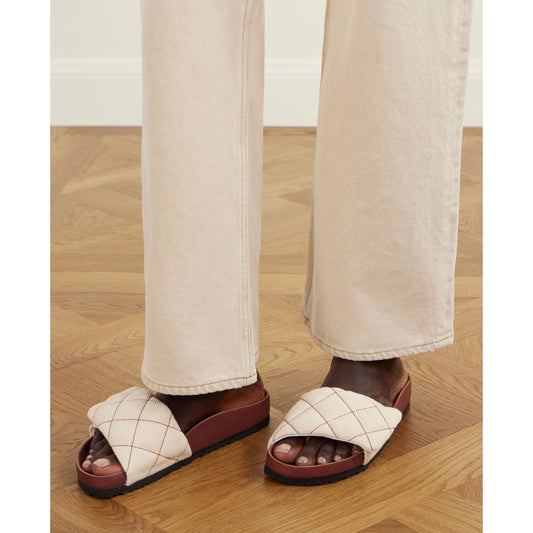 BIRKENSTOCK 1774 Sylt Padded quilted canvas sandals in Cream, Size 42