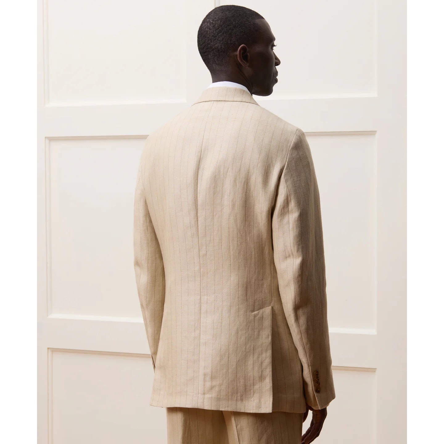 Todd Snyder "Sutton" Italian Linen-Silk Jacket in Tan Pinstripe, size 42R