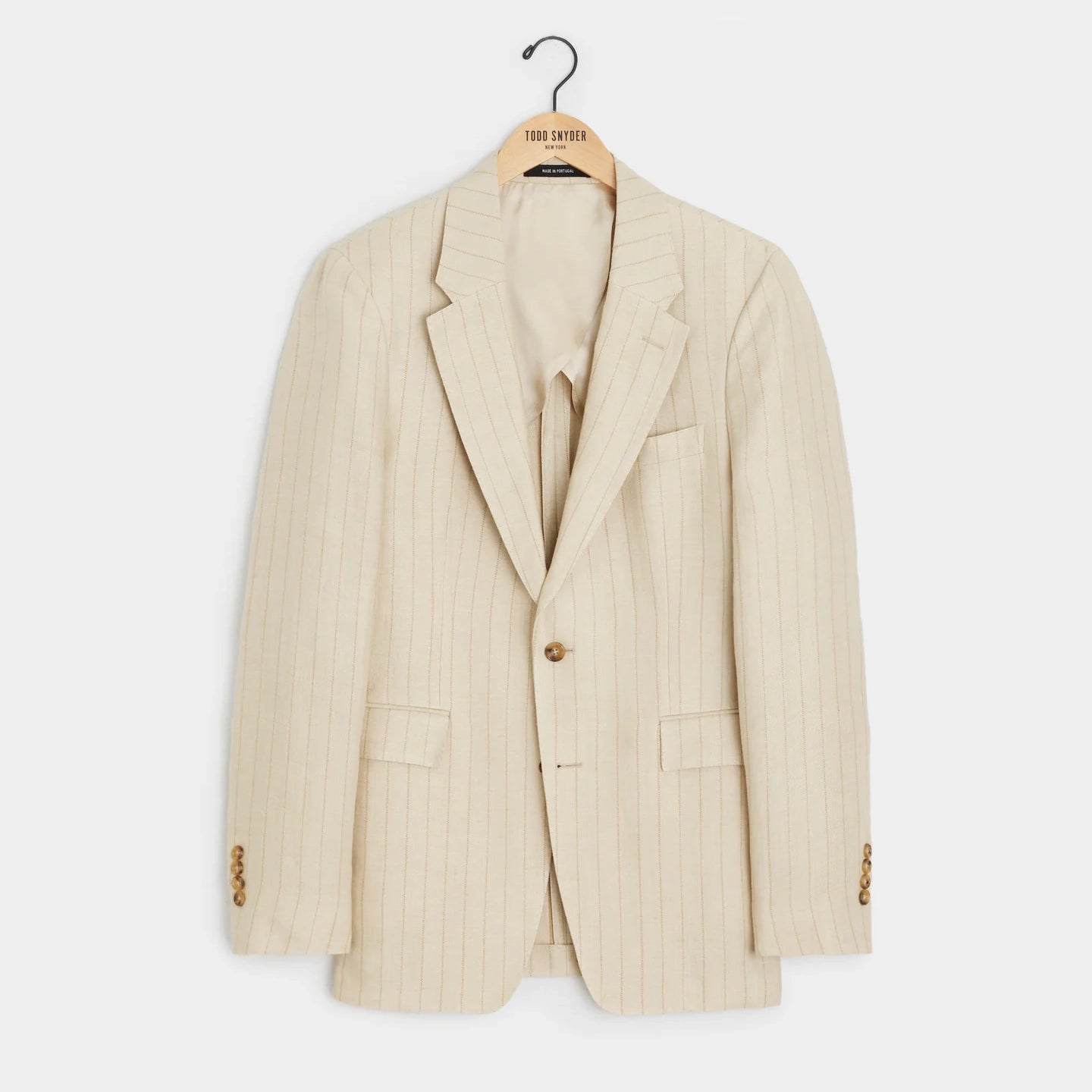 Todd Snyder "Sutton" Italian Linen-Silk Jacket in Tan Pinstripe, size 42R