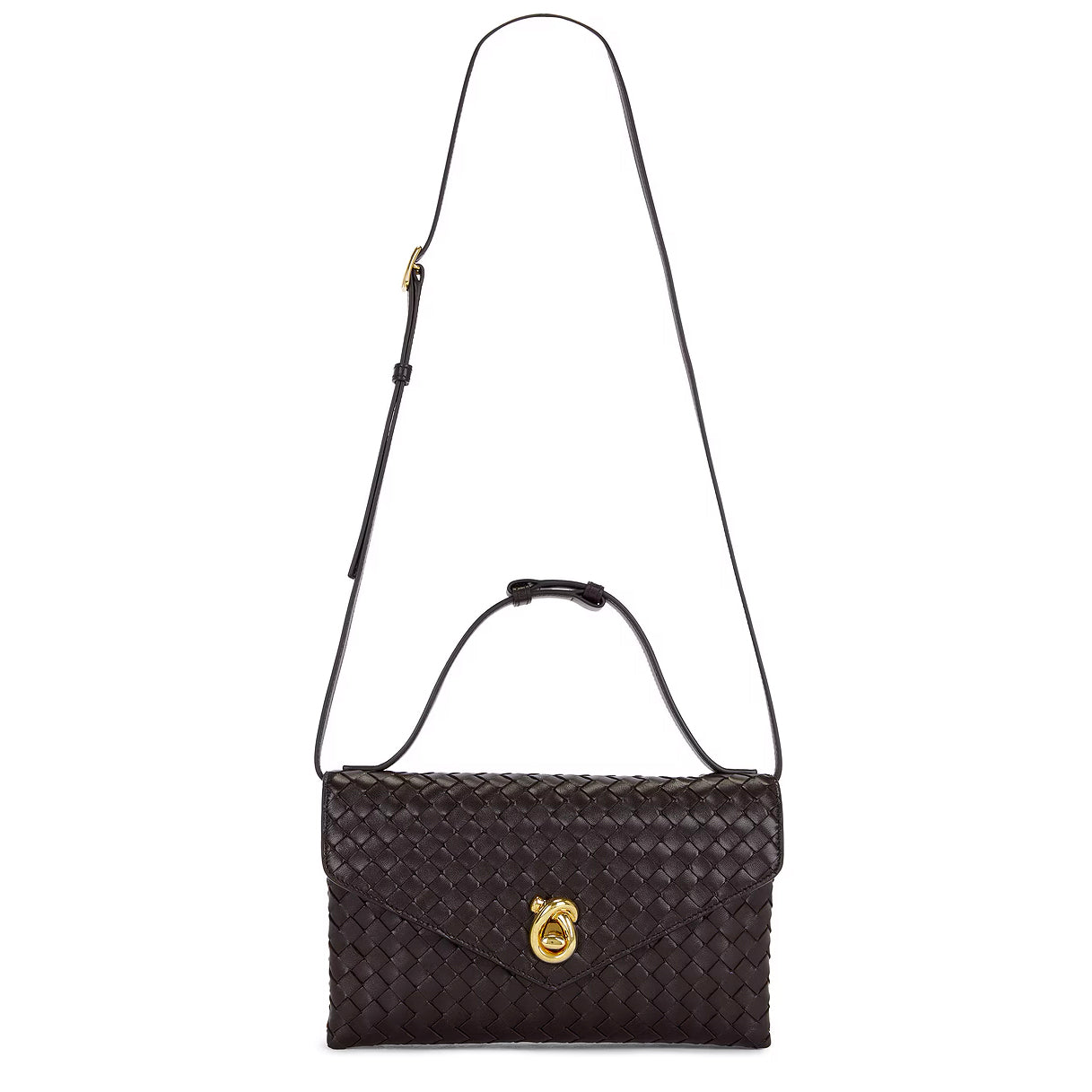 Bottega Veneta Knot Lock Intrecciato Leather Crossbody Bag in "Fondant" (Brown)