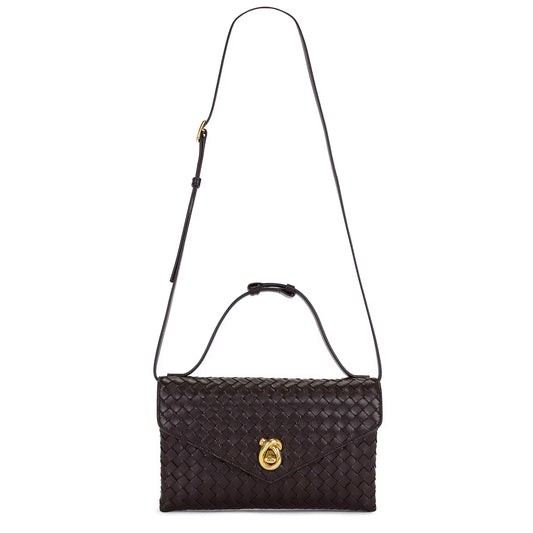 Bottega Veneta Knot Lock Intrecciato Leather Crossbody Bag in "Fondant" (Brown)