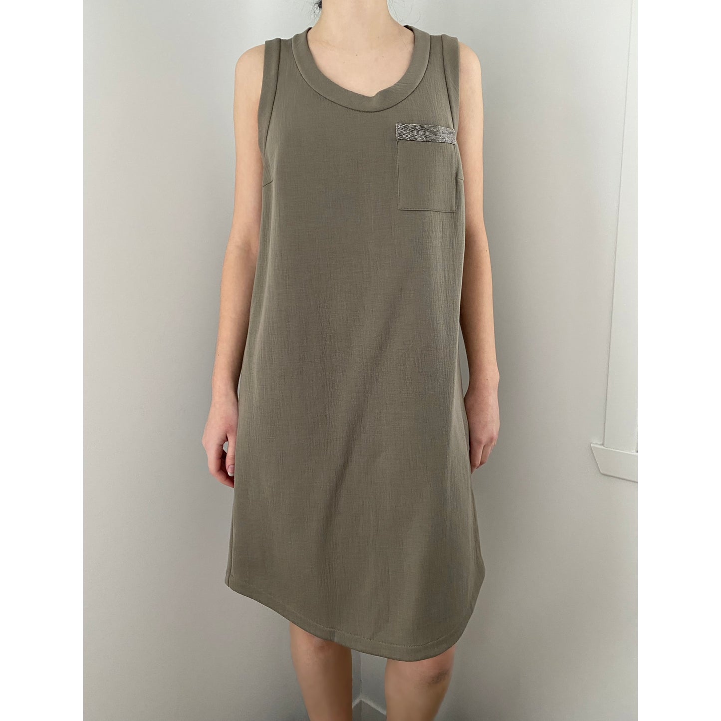 Robe sans manches en coton/polyamide taupe Brunello Cucinelli, taille moyenne