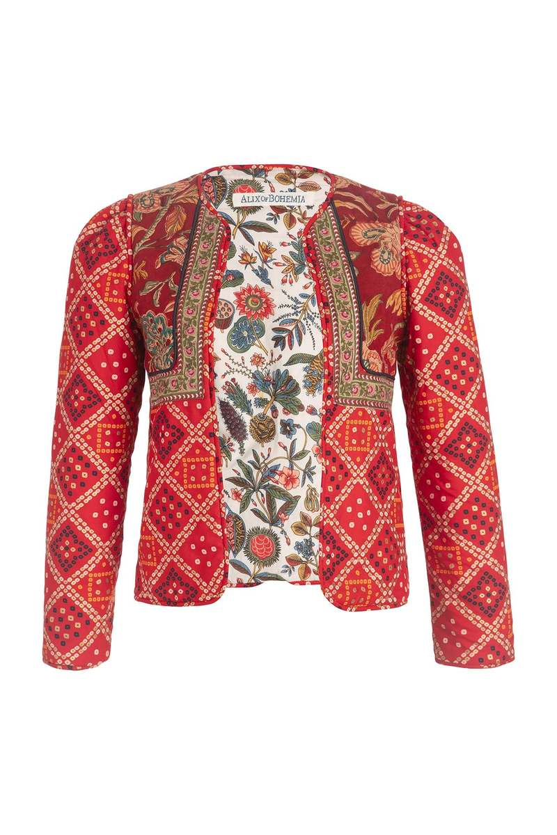 Alix of Bohemia "Bandana Bardot" Printed Reversible Jacket in Red, Size XS