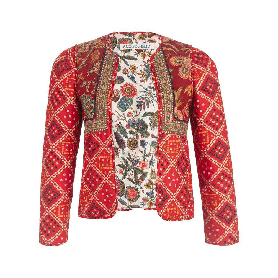 Alix of Bohemia "Bandana Bardot" Printed Reversible Jacket in Red, Size XS