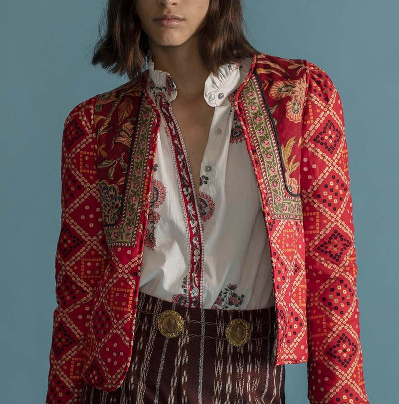 Alix of Bohemia "Bandana Bardot" Printed Reversible Jacket in Red, Size XS
