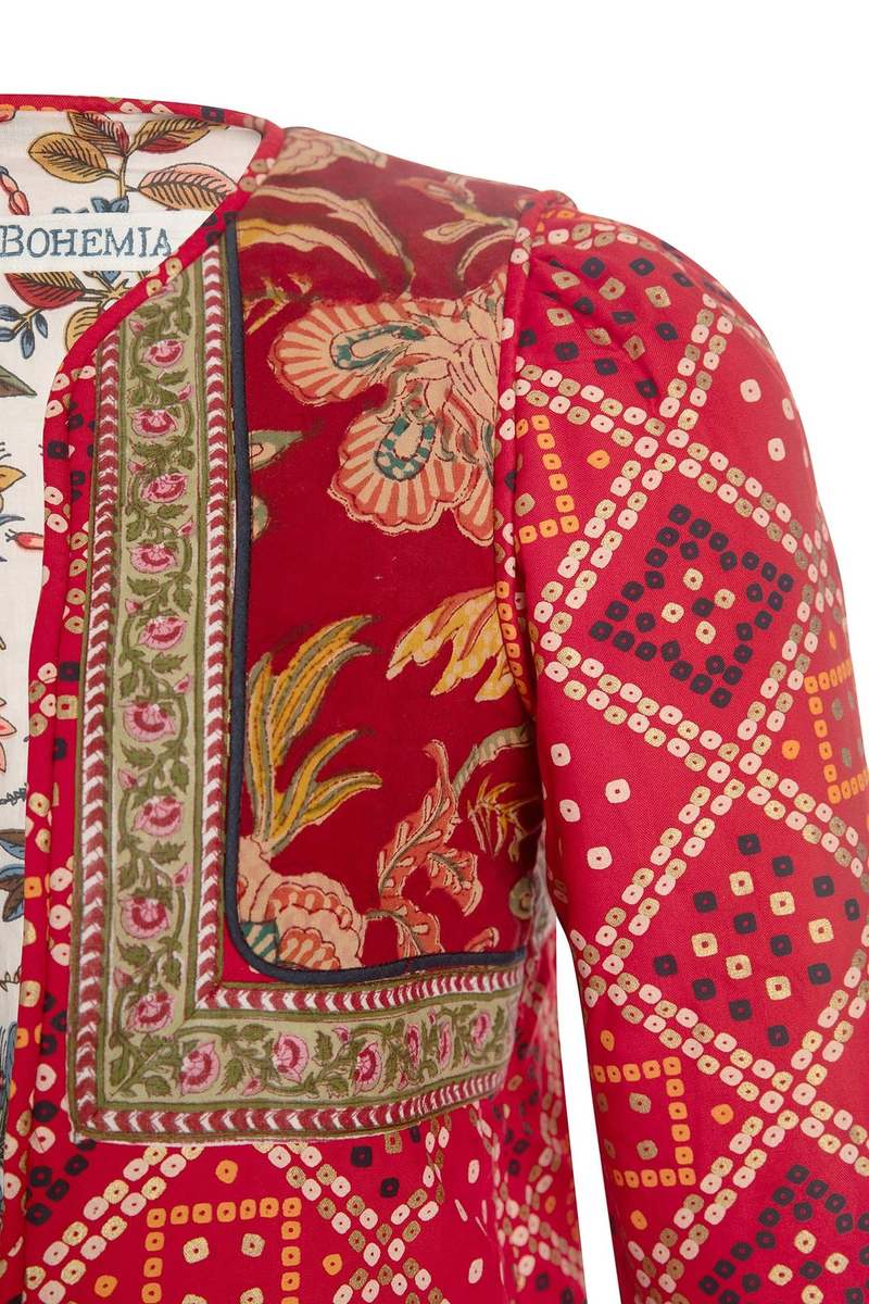 Alix of Bohemia "Bandana Bardot" Printed Reversible Jacket in Red, Size XS