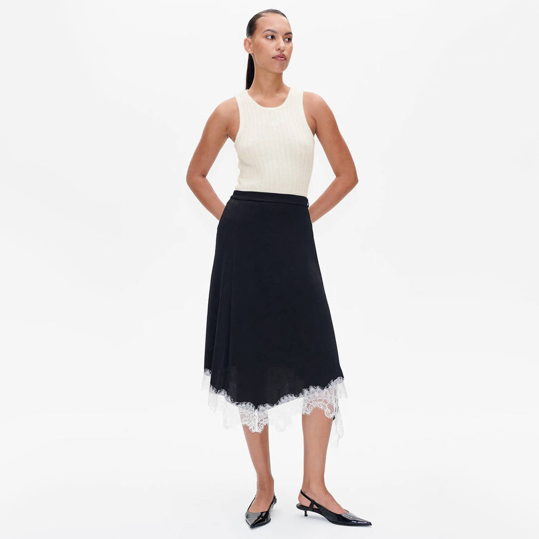 Baum und Pferdgarten Black Satin Skirt w Lace Trim, size 36