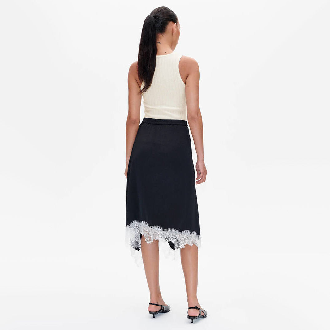 Baum und Pferdgarten Black Satin Skirt w Lace Trim, size 36